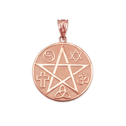 Gold Multicultural Pentacle Medallion Pendant Necklace (10K, 14K, yellow, white, rose gold) Karma Blingz