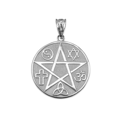 Gold Multicultural Pentacle Medallion Pendant Necklace (10K, 14K, yellow, white, rose gold) Karma Blingz