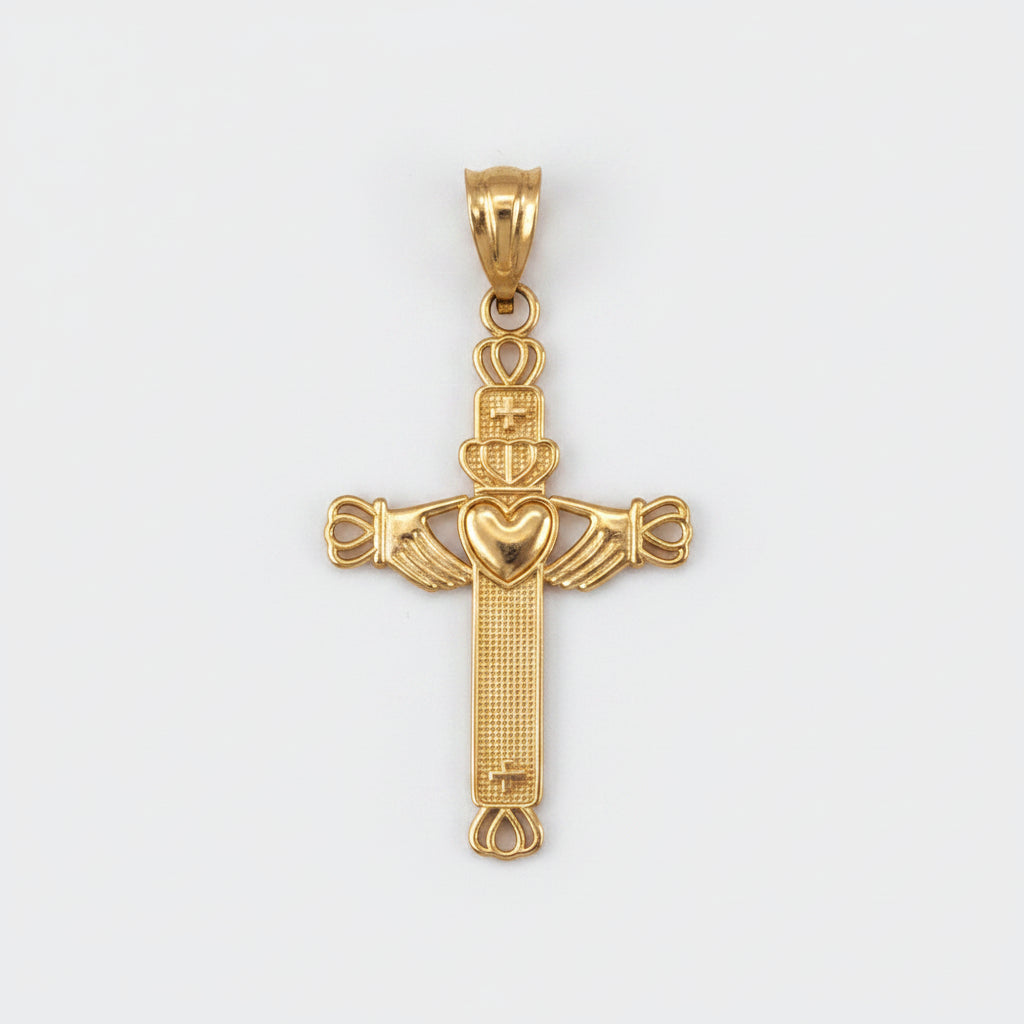 Gold Irish Claddagh Cross Pendant Necklace (yellow, white, rose gold, 14k, 10k) Karma Blingz