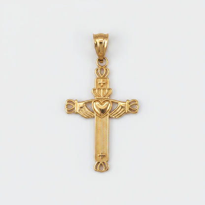 Gold Irish Claddagh Cross Pendant Necklace (yellow, white, rose gold, 14k, 10k) Karma Blingz