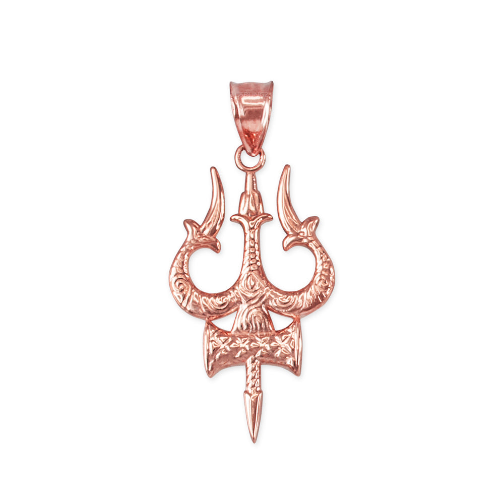 Gold Trident of Lord Shiva Trishula Trisul Pendant Necklace (14k, 10k, yellow, white, rose gold) Karma Blingz