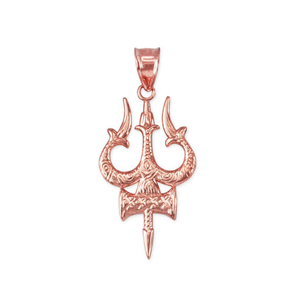 Gold Trident of Lord Shiva Trishula Trisul Pendant Necklace (14k, 10k, yellow, white, rose gold) Karma Blingz