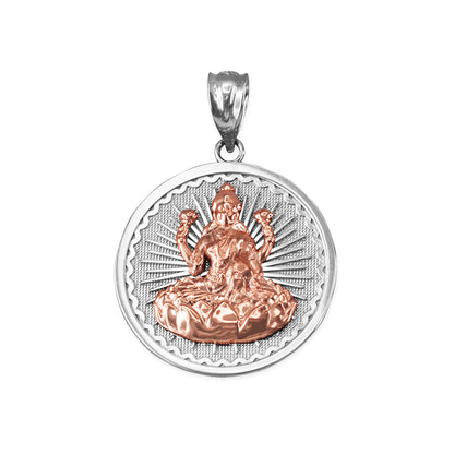 Gold Hindu Goddess Lakshmi (Luxmi) Coin Pendant Necklace (yellow, white, rose, 2-tone, 10K, 14K) Karma Blingz