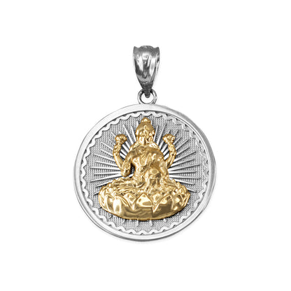 Gold Hindu Goddess Lakshmi (Luxmi) Coin Pendant Necklace (yellow, white, rose, 2-tone, 10K, 14K) Karma Blingz