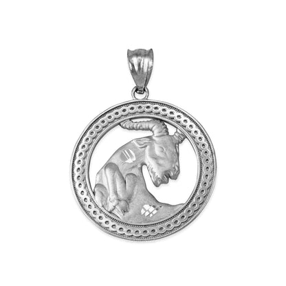 Gold Capricorn Zodiac Sign Medallion Pendant Necklace (yellow, white, rose, 10K, 14K) Karma Blingz