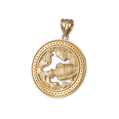 Gold Aquarius Zodiac Sign Medallion Pendant Necklace (yellow, white, rose, 10K, 14K) Karma Blingz