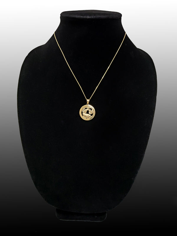 Gold Pisces Zodiac Sign Medallion Pendant Necklace (yellow, white, rose, 10K, 14K) Karma Blingz