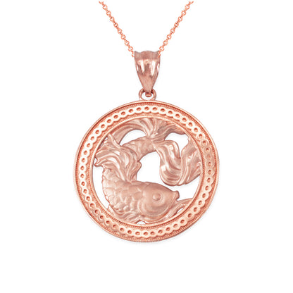 Gold Pisces Zodiac Sign Medallion Pendant Necklace (yellow, white, rose, 10K, 14K) Karma Blingz