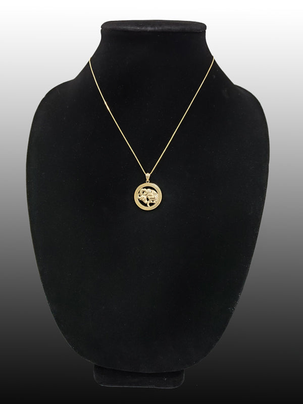Gold Aries Zodiac Sign Medallion Pendant Necklace (yellow, white, rose, 10K, 14K) Karma Blingz