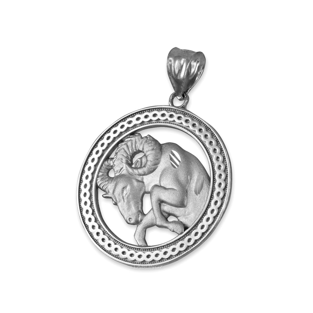 Gold Aries Zodiac Sign Medallion Pendant Necklace (yellow, white, rose, 10K, 14K) Karma Blingz