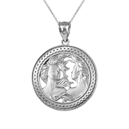 Sterling Silver Zodiac Open Medallion Satin DC Pendant Necklace Karma Blingz