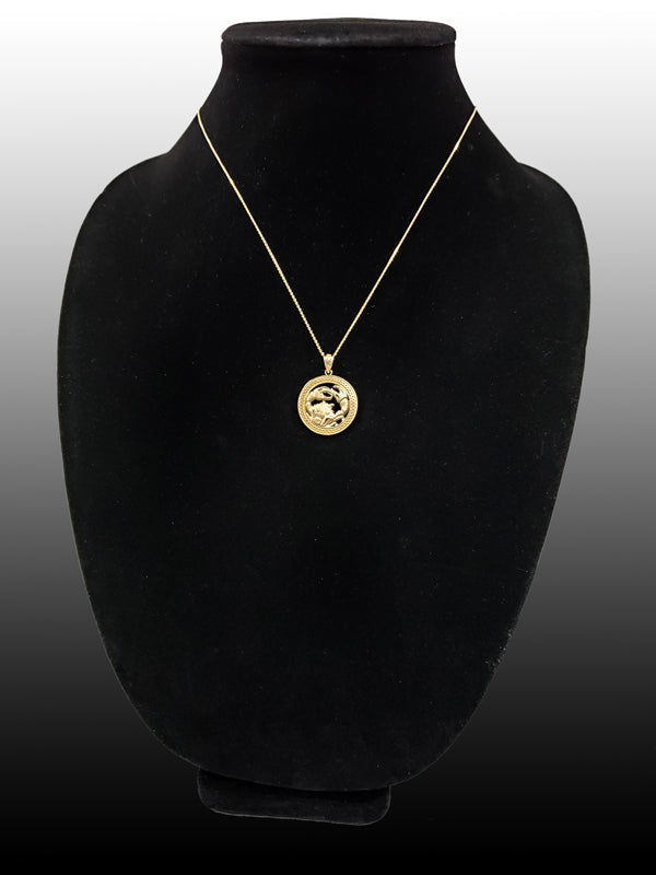 Gold Cancer Zodiac Sign Medallion Pendant Necklace (yellow, white, rose, 10K, 14K) Karma Blingz