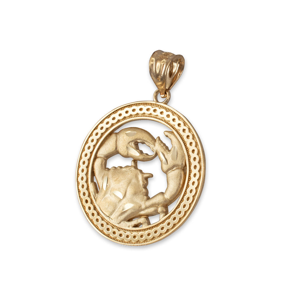 Gold Cancer Zodiac Sign Medallion Pendant Necklace (yellow, white, rose, 10K, 14K) Karma Blingz