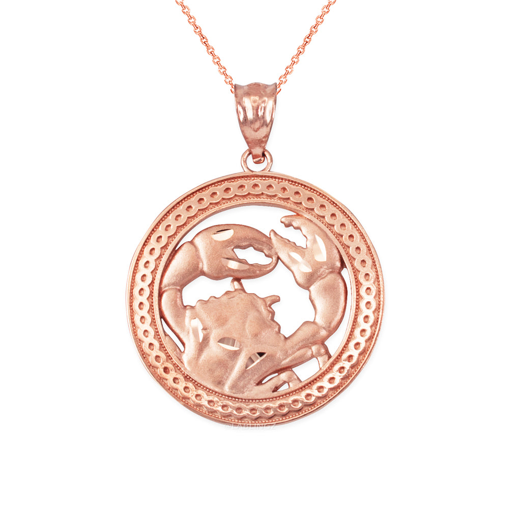 Gold Cancer Zodiac Sign Medallion Pendant Necklace (yellow, white, rose, 10K, 14K) Karma Blingz