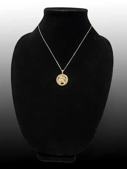 Gold Leo Zodiac Sign Medallion Pendant Necklace (yellow, white, rose, 10K, 14K) Karma Blingz
