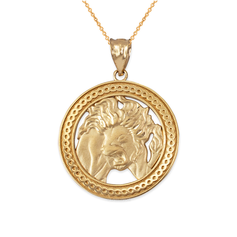 Gold Leo Zodiac Sign Medallion Pendant Necklace (yellow, white, rose, 10K, 14K) Karma Blingz
