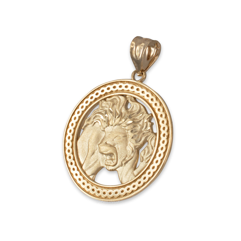 Gold Leo Zodiac Sign Medallion Pendant Necklace (yellow, white, rose, 10K, 14K) Karma Blingz