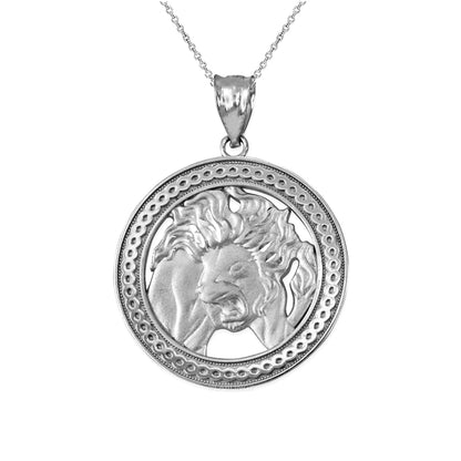 Gold Leo Zodiac Sign Medallion Pendant Necklace (yellow, white, rose, 10K, 14K) Karma Blingz