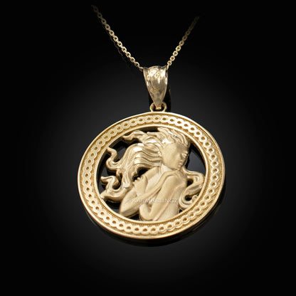 Gold Virgo Zodiac Sign Medallion Pendant Necklace (yellow, white, rose, 10K, 14K) Karma Blingz