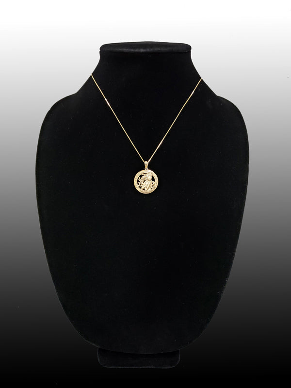 Gold Virgo Zodiac Sign Medallion Pendant Necklace (yellow, white, rose, 10K, 14K) Karma Blingz
