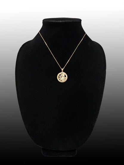 Gold Virgo Zodiac Sign Medallion Pendant Necklace (yellow, white, rose, 10K, 14K) Karma Blingz