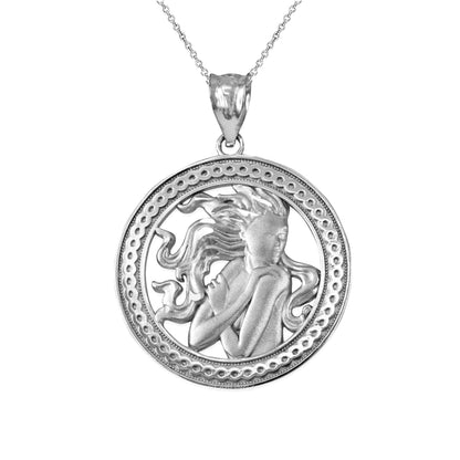 Gold Virgo Zodiac Sign Medallion Pendant Necklace (yellow, white, rose, 10K, 14K) Karma Blingz