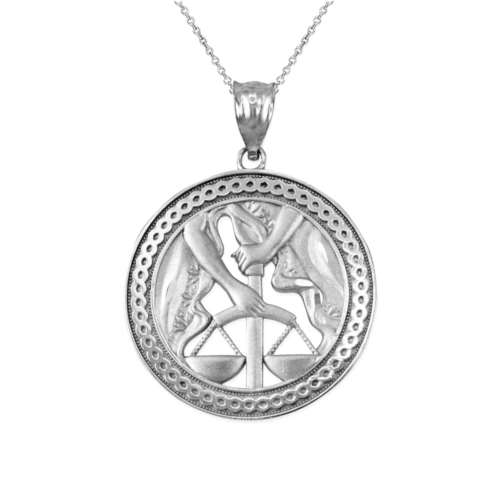 Sterling Silver Zodiac Open Medallion Satin DC Pendant Necklace Karma Blingz