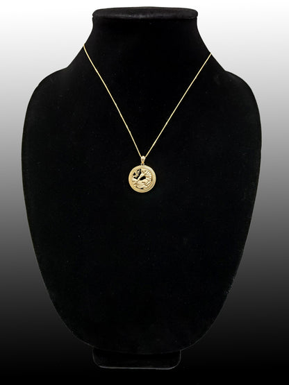Gold Sagittarius Zodiac Sign Medallion Pendant Necklace (yellow, white, rose, 10K, 14K) Karma Blingz