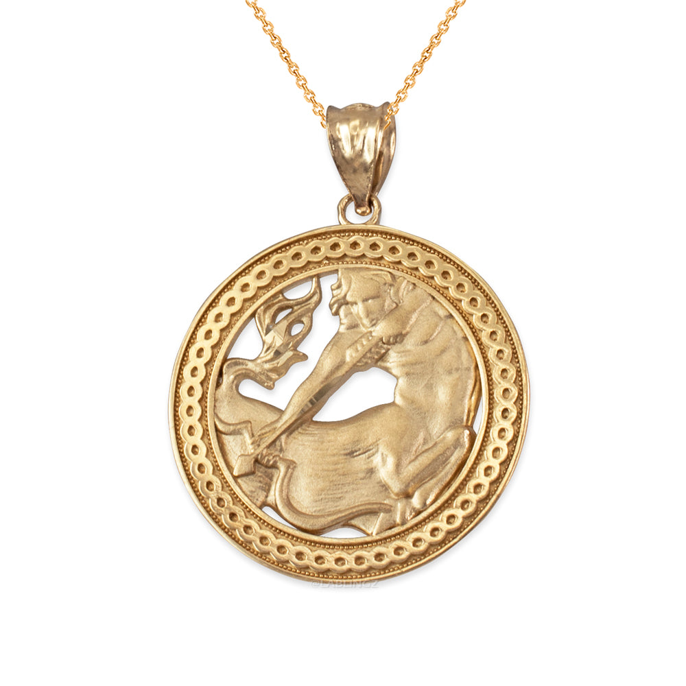 Gold Sagittarius Zodiac Sign Medallion Pendant Necklace (yellow, white, rose, 10K, 14K) Karma Blingz