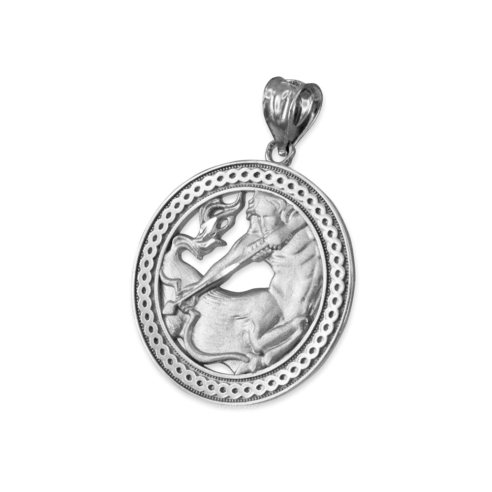 Gold Sagittarius Zodiac Sign Medallion Pendant Necklace (yellow, white, rose, 10K, 14K) Karma Blingz