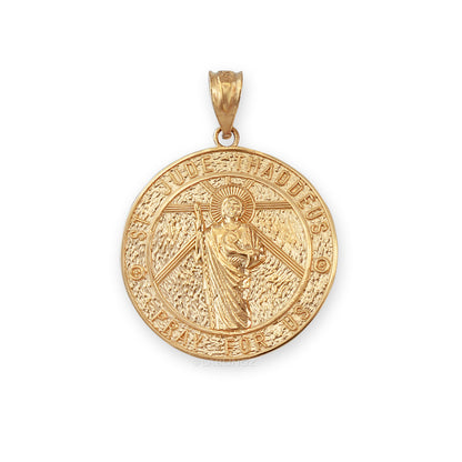 Gold Saint Jude Medal Pendant Necklace (yellow, white, rose, 2-tone, 10k, 14k) Karma Blingz