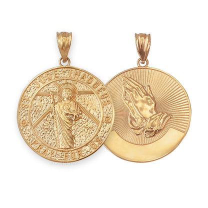 Gold Saint Jude Medal Pendant Necklace (yellow, white, rose, 2-tone, 10k, 14k) Karma Blingz