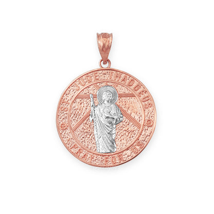 Gold Saint Jude Medal Pendant Necklace (yellow, white, rose, 2-tone, 10k, 14k) Karma Blingz