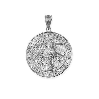 Gold Saint Jude Medal Pendant Necklace (yellow, white, rose, 2-tone, 10k, 14k) Karma Blingz