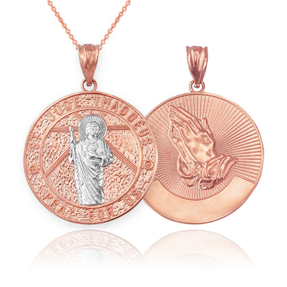 Gold Saint Jude Medal Pendant Necklace (yellow, white, rose, 2-tone, 10k, 14k) Karma Blingz