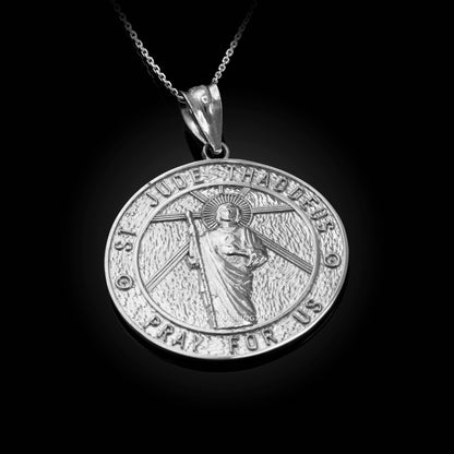 Gold Saint Jude Medal Pendant Necklace (yellow, white, rose, 2-tone, 10k, 14k) Karma Blingz
