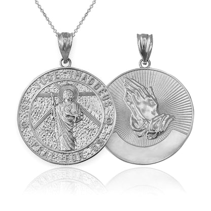 Gold Saint Jude Medal Pendant Necklace (yellow, white, rose, 2-tone, 10k, 14k) Karma Blingz