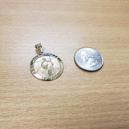 Gold St. Jude Thaddeus Medal Pendant Necklace (yellow, white, rose, 2-tone, 10k, 14k) Karma Blingz