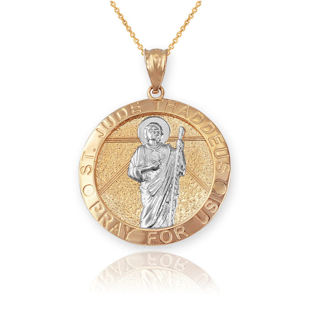 Gold St. Jude Thaddeus Medal Pendant Necklace (yellow, white, rose, 2-tone, 10k, 14k) Karma Blingz