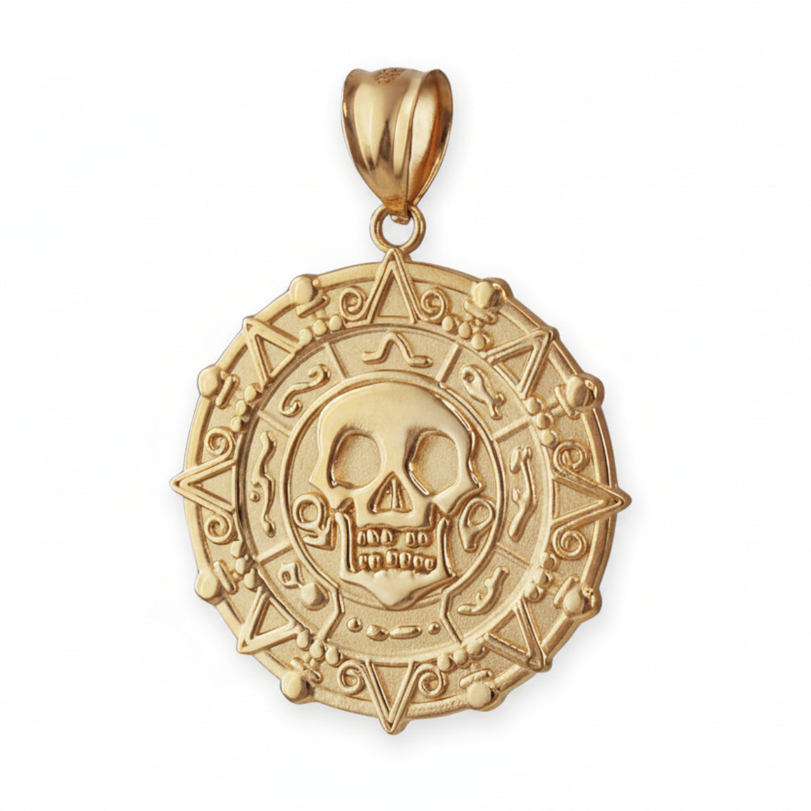 Gold Aztec Coin Pirates of The Caribbean Skull Medallion Pendant Necklace (yellow, white, rose) Karma Blingz