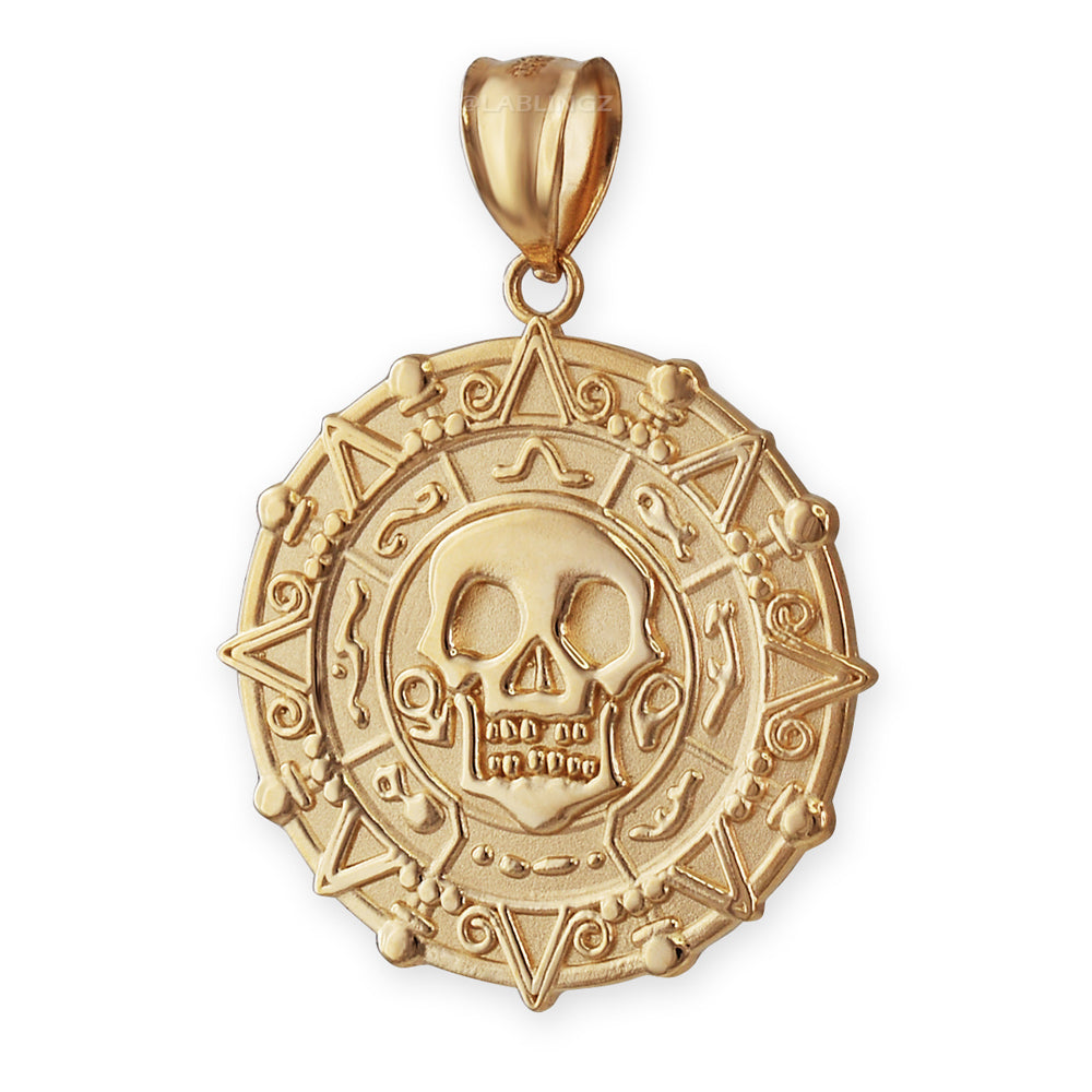 Gold Aztec Coin Pirates of The Caribbean Skull Medallion Pendant Necklace (yellow, white, rose) Karma Blingz