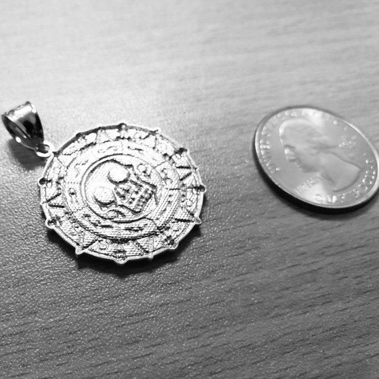 Sterling Silver Aztec Coin Pirates of The Caribbean Skull Medallion Pendant Necklace Karma Blingz