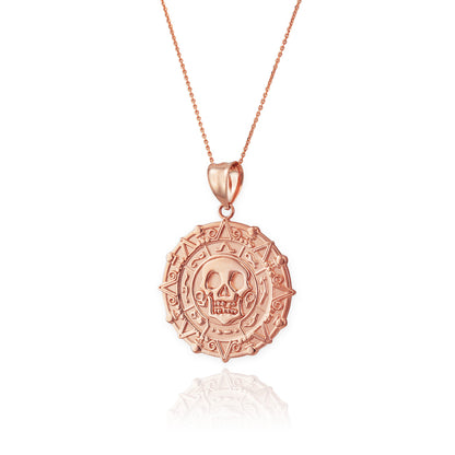 Gold Aztec Coin Pirates of The Caribbean Skull Medallion Pendant Necklace (yellow, white, rose) Karma Blingz