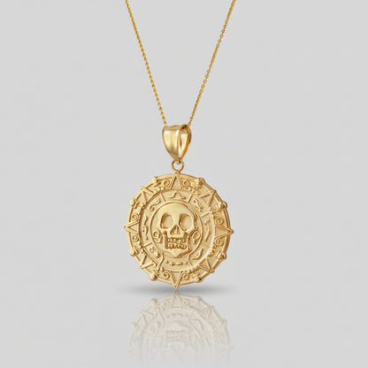 Gold Aztec Coin Pirates of The Caribbean Skull Medallion Pendant Necklace (yellow, white, rose) Karma Blingz