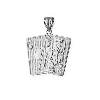 Gold Ace and King of Spades Playing Cards Pendant Necklace (yellow, white, rose, 2-tone, 10k, 14k) Karma Blingz
