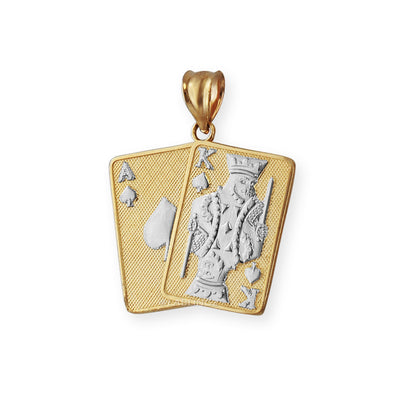 Gold Ace and King of Spades Playing Cards Pendant Necklace (yellow, white, rose, 2-tone, 10k, 14k) Karma Blingz