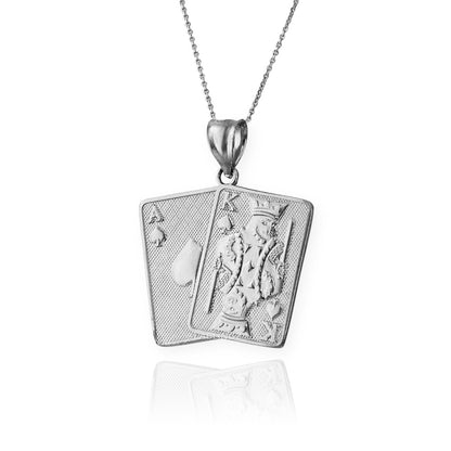 Gold Ace and King of Spades Playing Cards Pendant Necklace (yellow, white, rose, 2-tone, 10k, 14k) Karma Blingz