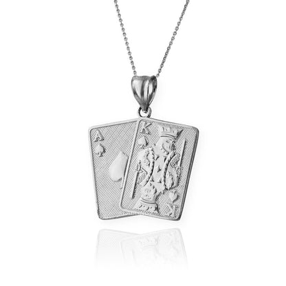 Sterling Silver Ace and King of Spades Playing Cards Pendant Necklace Karma Blingz
