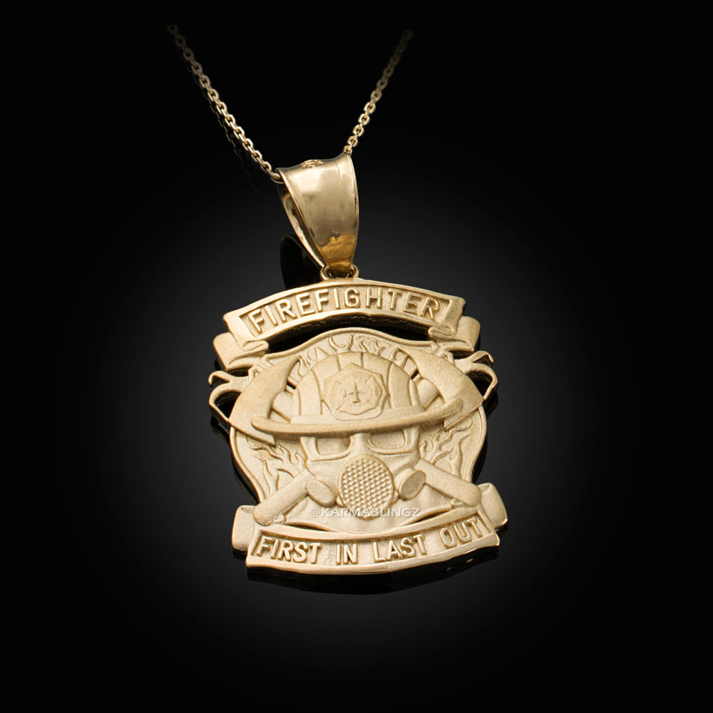 Satin Gold Firefighter Pendant Necklace (14K, 10K, yellow, white, rose gold) Karma Blingz