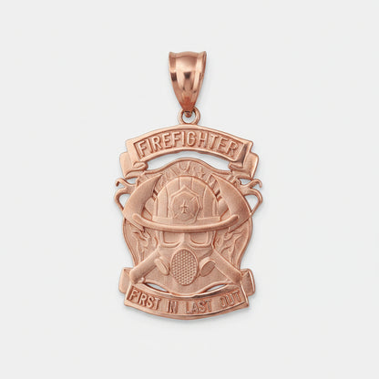 Satin Gold Firefighter Pendant Necklace (14K, 10K, yellow, white, rose gold) Karma Blingz